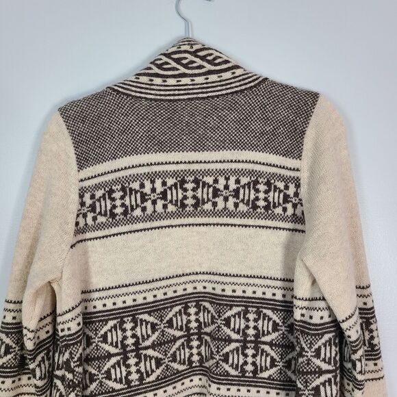 PENDLETON Wool Alpaca Discovery Cardigan Medium Petite Brown Cream Western FLAW - Picture 6 of 16